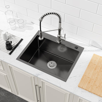 23" L Drop-in Single Bowl Stainless Steel Kitchen Sink with Basket Strainer