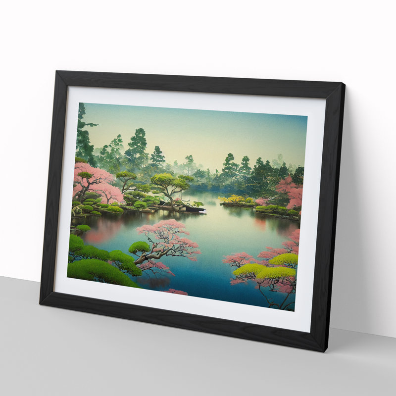 Japanese Garden Pond Vol.4 - Single Picture Frame Painting, Black, 46cm H x 64cm W x 2cm D
