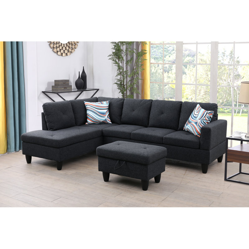 Canapé modulaire rembourré avec repose-pieds l 97 po Aadish, Gris anthracite