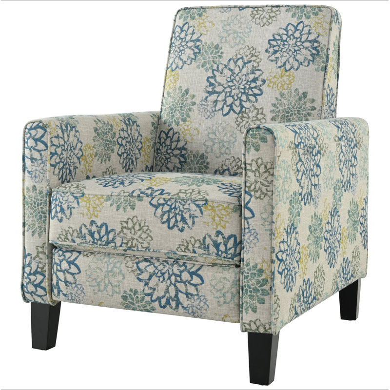 27.5" Push Back Recliner Chair Upholstered Recliner Armchair With Solid Beech Wood Legs For Living Room And Bedroom, Blue