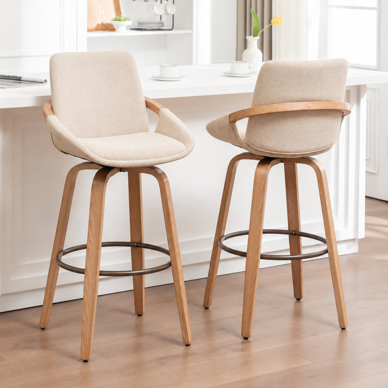 Tabourets pivotants en polyester Uniondale, Beige, Tabouret de bar (siège d'une hauteur de 30 po)