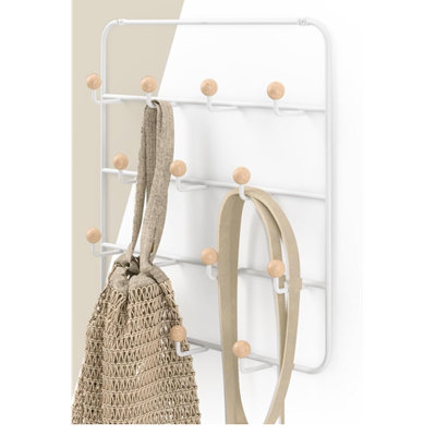 Estique Over The Door Coat Rack & Multi-use Organizer, For Coats, Bags, Hats & More, White/natural