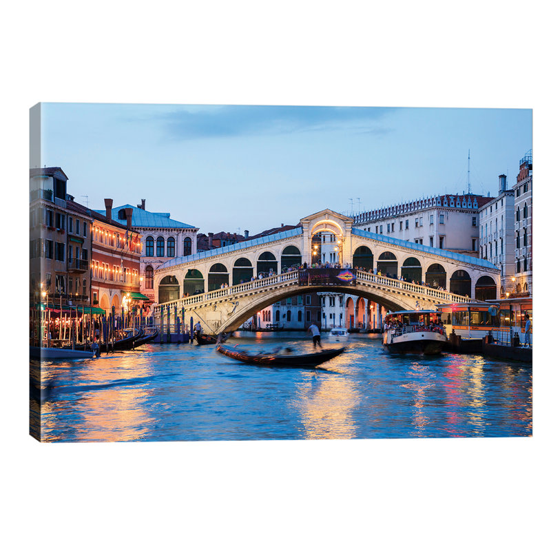 Rialto Bridge At Night, Venice by Matteo Colombo - No Frame Print on Canvas, 66.04 cm H x 45.72 cm W x 3.175 cm D