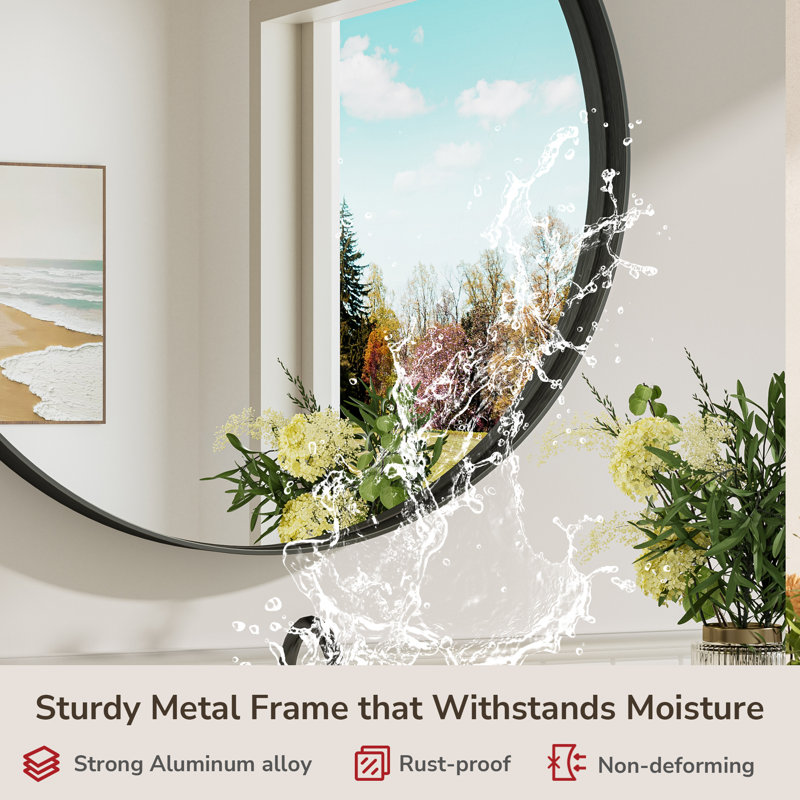 Miroir de salle de bain Valancia, Noir, 24 po x 24 po