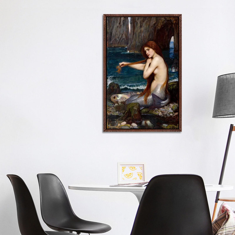 A Mermaid by John William Waterhouse - Print on Canvas, 101.6 cm H x 66.04 cm W, Brown Framed