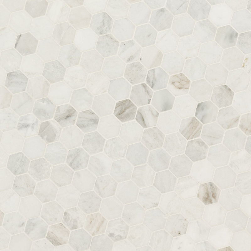 Castella de Blanc Hexagon 12 in. x 12 in. Honed Marble Mosaic Floor and Wall Tile