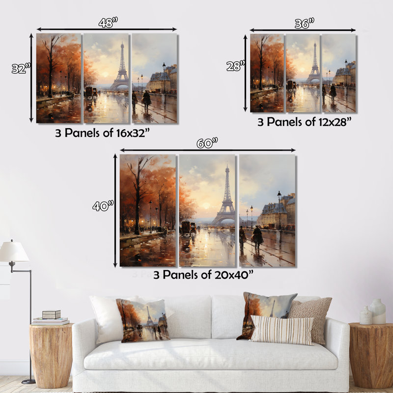 " French Paris In 1920S II " 3 - Pieces, 32" H x 48" W x 1" D