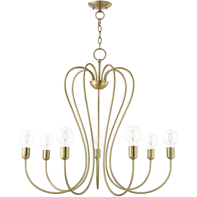 Lustre classique / traditionnel à 5 lumières de style bougie Rocha, H 9 po x l 31 po x P 28 po, Laiton antique, 7