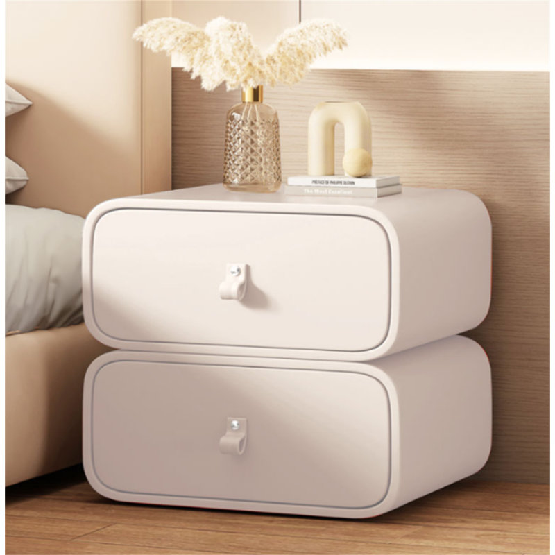 19.7-inch Modern Minimalist Nightstand, Solid Wood Rectangular Bedside Table with Leather Drawer and Rounded Corners, No Assembly Required