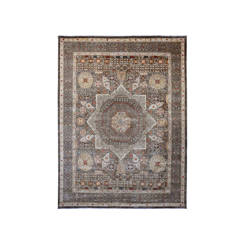 Tapis brun en laine noué à la main de style dynastie des 14e siècle de 12 pi 2 po x 16 pi 79FF62263B3346CDB87B84679E70EA7D