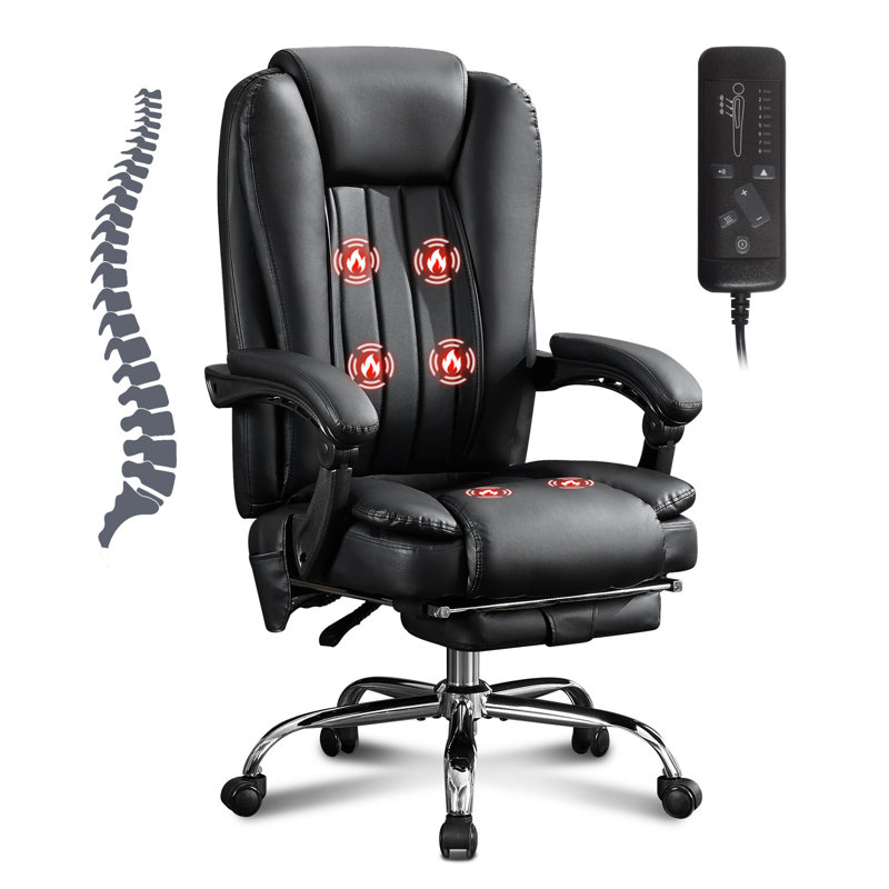 Massage Office Chair With Heat And 6 Vibration Points,Executive Office Chair With Foot Rest And Padded Armrests,Reclining Backrest And Wheels