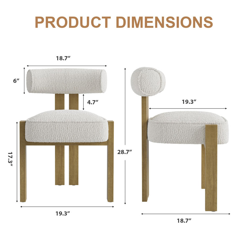 Chaises de salle à manger rembourrées, chaises de salle à manger Boucle modernes avec dossier incurvé ergonomique, chaises de cuisine confortables avec pieds en bois d'hévéa