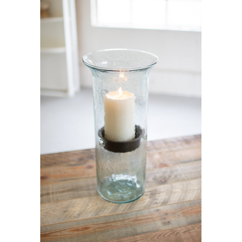  Large Hammered Glass Candle Cylinder with Metal Insert Set of 2, 12" H x 6" W x 6" D