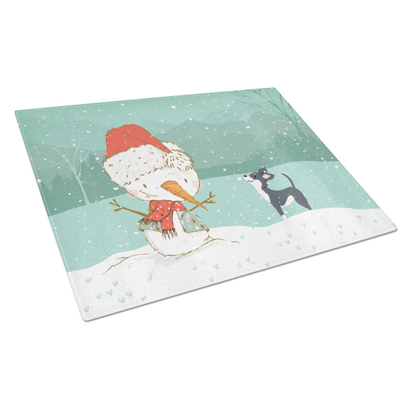 Planche à découper noël bonhomme de neige en verre trempé caroline, Chihuahua noir