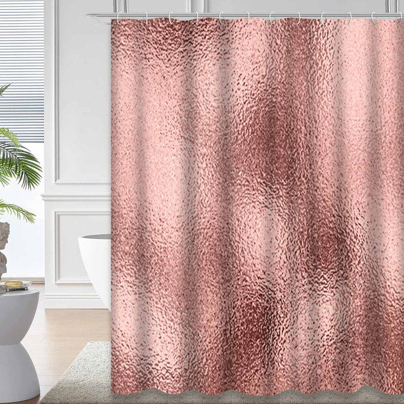 Rideau de douche rose doré métallique brillant avec 12 crochets, L 72 po x l 78 po