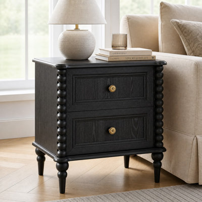 Transitional 19.7''W 2-Drawer End Table with Wood Legs and Charging Station