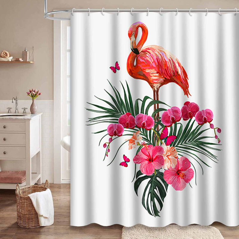 Rideau de douche imperméable Hibiscus Tropical Flamingo avec 12 crochets, L 72 po x l 84 po