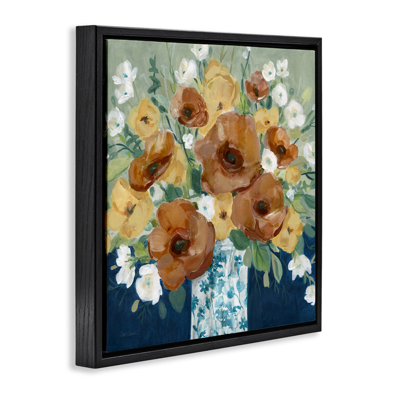 Cadre flottant «Bold Poppies Orange Flowers» par Carol Robinson, Cadre flottant noir de jais, H 18 po x l 18 po