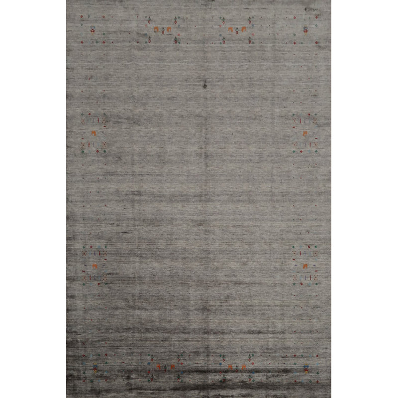 Élégant tapis indien de style Gabbeh 8 x 10 avec des touches de couleurs douces