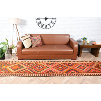 Handwoven Turkish Kilim Runner With Vibrant Bohemian Decor Featuring Geometric Patterns Perfect for Hallways and Stairs