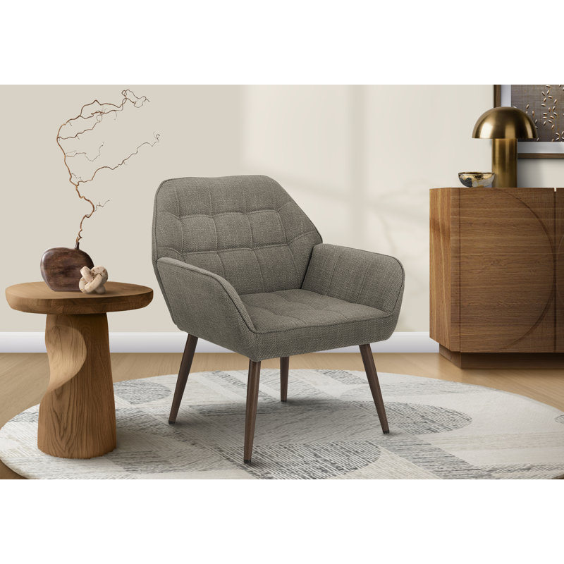 Chaise d'appoint, h 29 po, rembourré, salon, tissu brun clair, pieds en métal noyer, contemporain, moderne, Brown