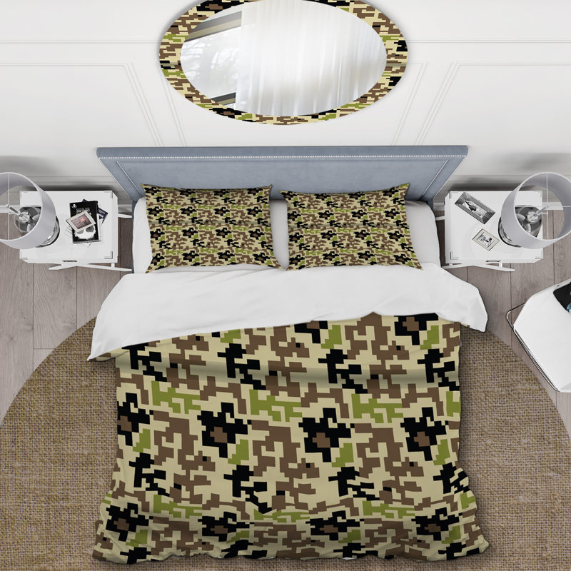 Camouflage vert militaire - ensemble de housse de couette abstrait - microfibre de polyester