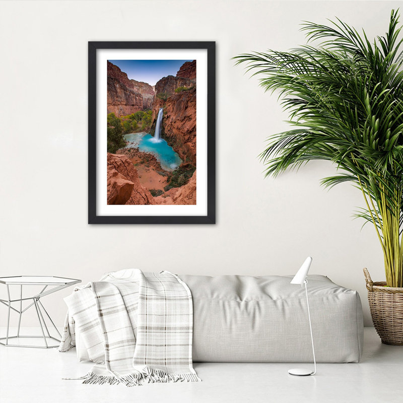 Waterfall Rocks Nature 1 Piece Single Picture Frame Wall Art, 60 cm H x 40 cm W, Black