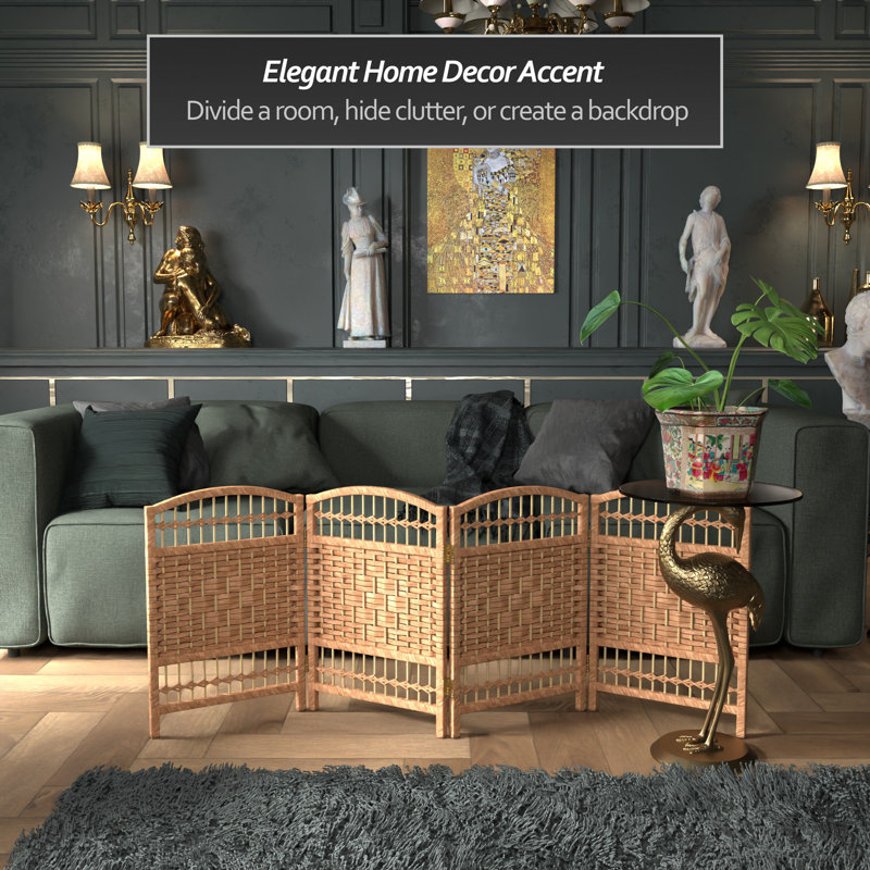 Short Fiber Weave Folding Screen, 4, Natural, 35.5"H