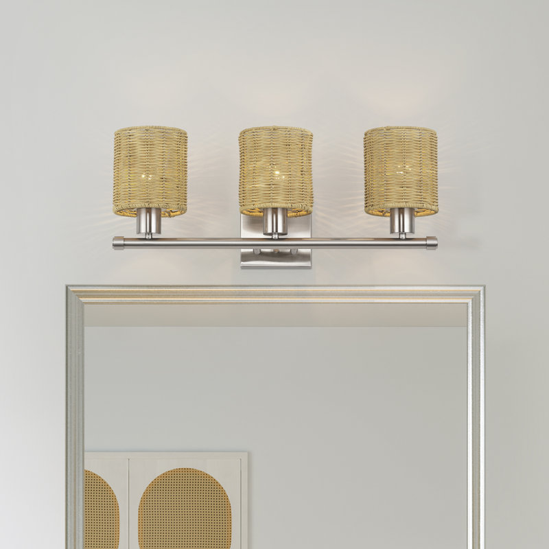 Weavington 3 Light Brushed Nickel Vanity Sconce, Brushed Nickel, 9.5"H x 23.5"W x 7"D, 3 Lights