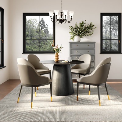 Modern 43“ Black Breakfast Dining Table For 4 With Metal Upholstered Chairs