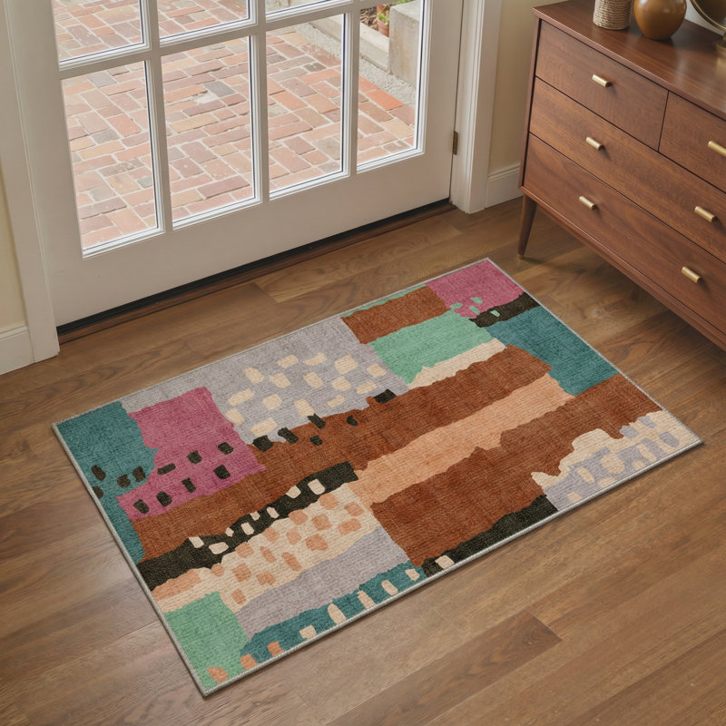 Tapis intérieur multicolore à motif abstrait lavable à la machine avec envers antidérapant Ansal