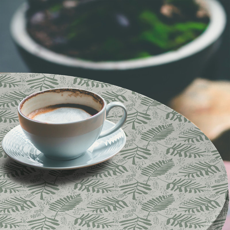 East Urban Home Leafage Fitted Round Tablecloth Sage Green, 67.72" Round