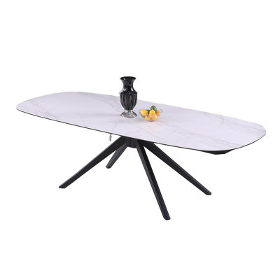 Contemporary Ceramic Top Dining Table W/ 2 Motion Extension