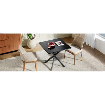 Rustic Square Side Table, X-Frame Metal Legs With Wood Grain Tabletop, Industrial Accent End Table For Living Room, Bedroom & Home Office, Balck, 31.5 X 31.5 X 29.5 Inches