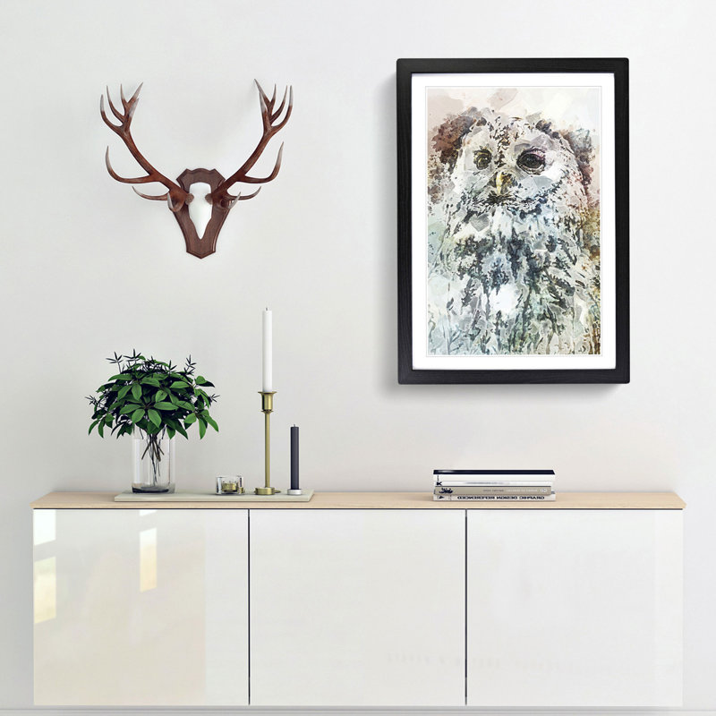 Tawny Owl in Abstract - Picture Frame Graphic Art Print, Black Framed, 65cm H x 48cm W x 2cm D