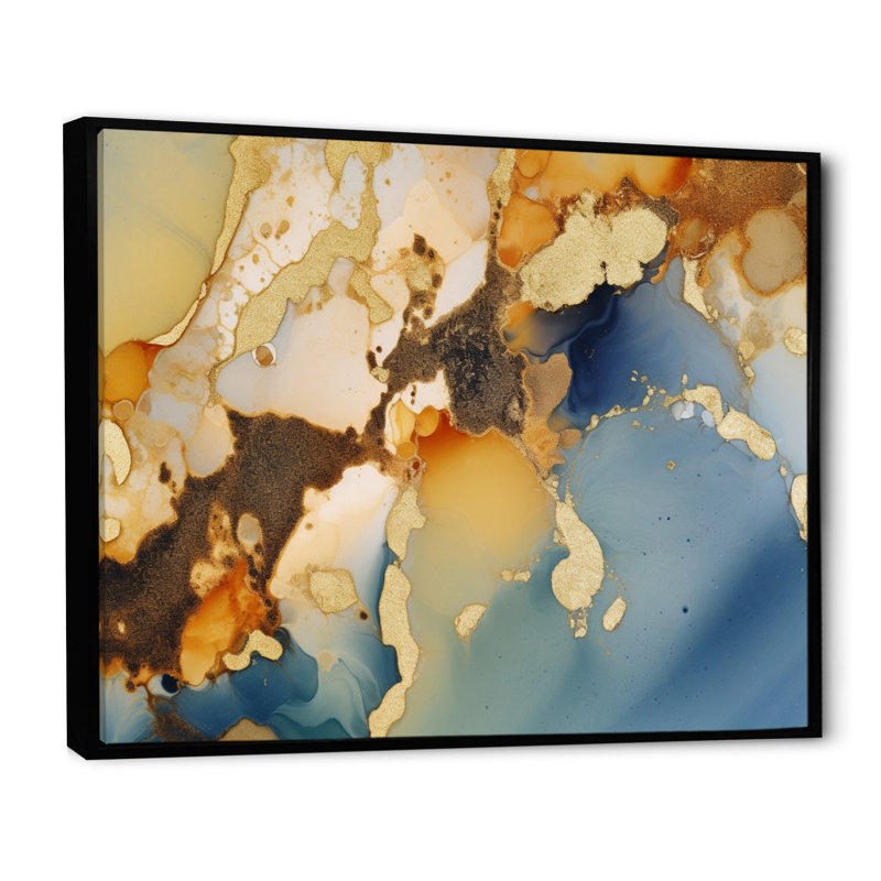 «Brown Luxury Abstract Fluid Art III», reproduction d'art sur toile, H 16 po x l 32 po, Cadre flottant noir