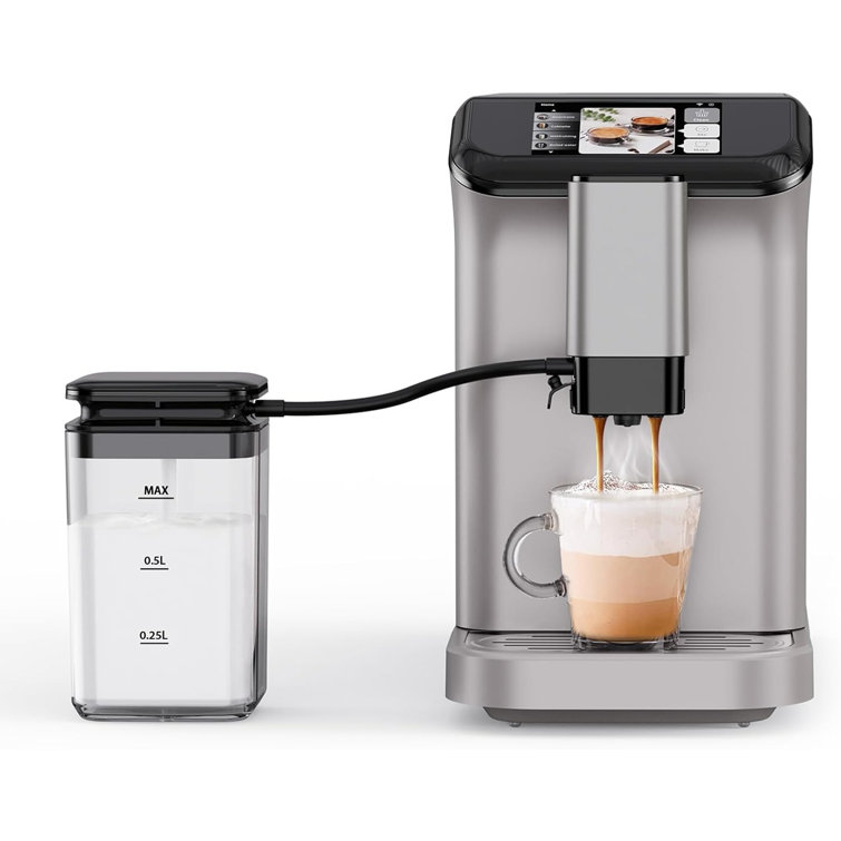 Automatic Espresso Coffee Maker, 20 Bar Latte Machine, 15 Adjustable Grind Levels, 8-In-1 Coffee Maker with TFT Touchscreen, Espresso Machine with Milk Frother for Espresso Cappuccino Latte and More