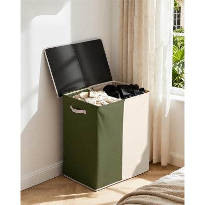 Grand panier à linge double avec couvercle, panier à linge pliable 2 sections avec sacs amovibles, panier à linge peu encombrant pour chambre à coucher, dortoir, université