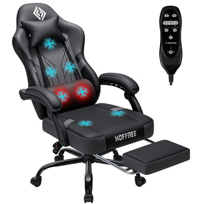 Faux Leather Heated & Massage Ergonomic Gaming Chair with 7-Point Vibration Function in Black/Gray