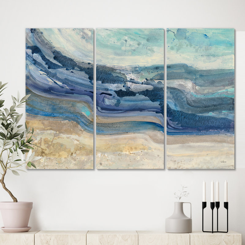 Farmhouse «Coast Blue Sea Waves Watercolor», peinture à multiples images sur toile, H 40 po x l 60 po x P 1 po