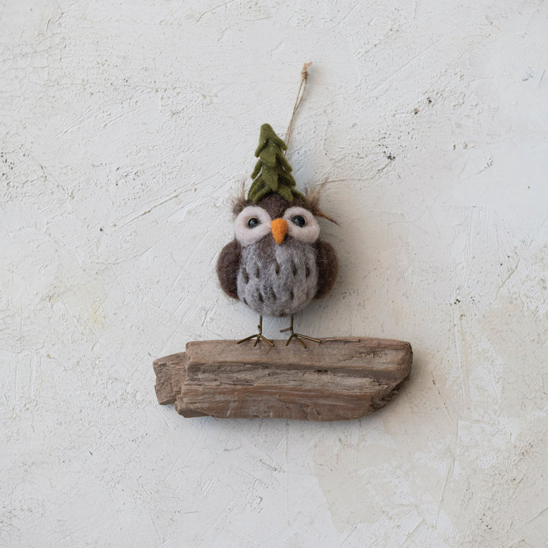 Wool Felt Owl With Tree Hat Ornament