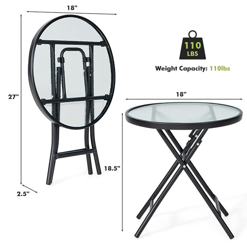 Round Metal Folding Outdoor Side Table , 18'' in. W 18'' in. D