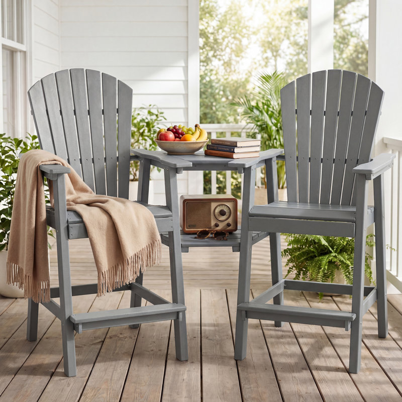 Chaise Adirondack d'extérieur 2 pièces avec table Maybeck, Gris clair