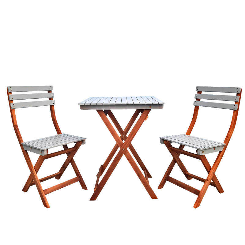 Bistro Set FSC 100% Acacia Wood (2 chairs + 1 table), Grey