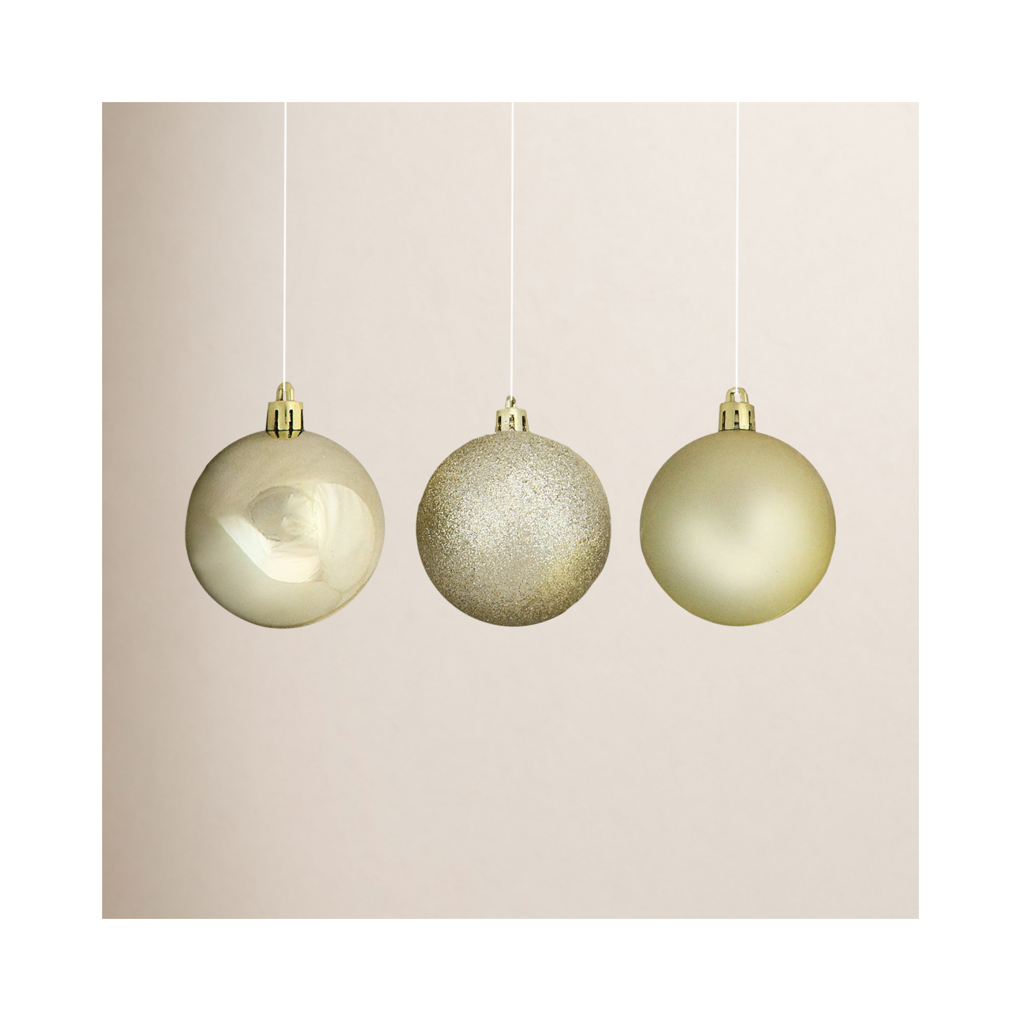 24ct Shatterproof 4-Finish Christmas Ball Ornaments, Champagne