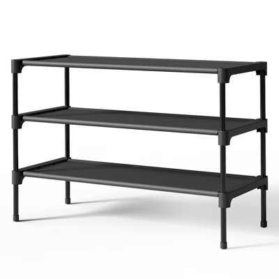 Shoe Rack - Non-Woven Shoe Rack Shelf, Shoe Organizer for Closet, Entryway, Garage & Corridor, Stackable Shoe Shelves, 27.5" Wide - 3 Tier, Black
