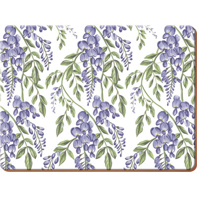 Wisteria Lacquered Wood With Cork Backing Floral Rectangle Placemat