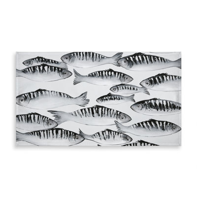 Contemporary White Tablecloth - Gray Shoal of Fish Design