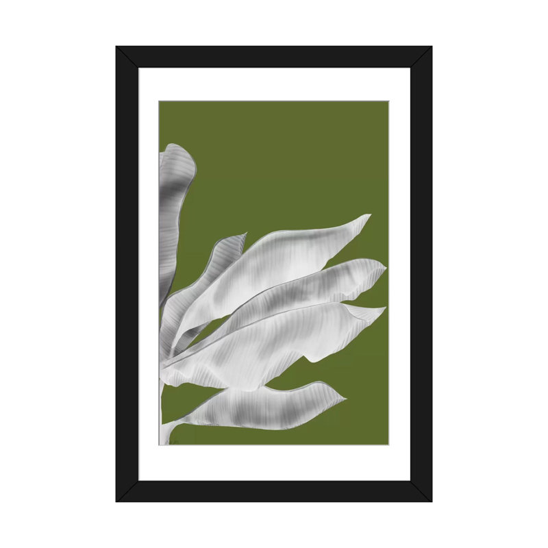 « banane leaves v », impression sur toile, H 24 po x l 16 po x P 1 po, Papier d'art encadré noir, Blanc