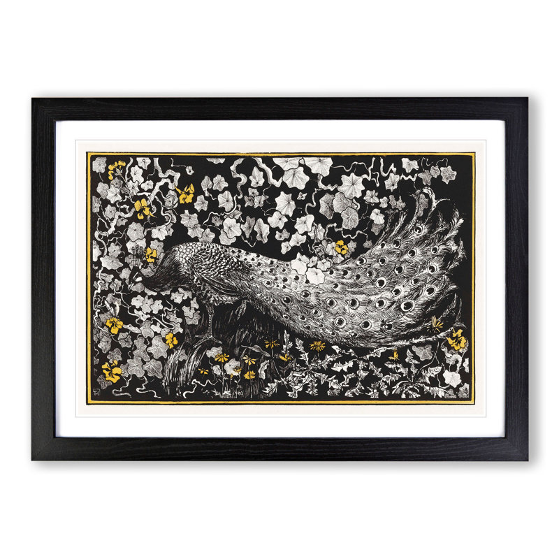 Peacock by Theo Van Hoytema - Picture Frame Painting, Black Framed, 27cm H x 36cm W x 2cm D